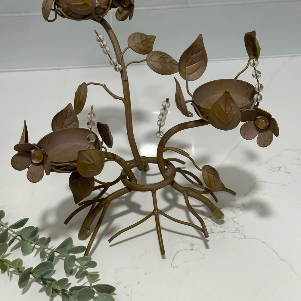 PARTYLITE 3 CANDLE HOLDER METAL VINES/FLORAL 10